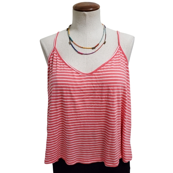 Lush Striped Swing Camisole Coral White S - Picture 2 of 5